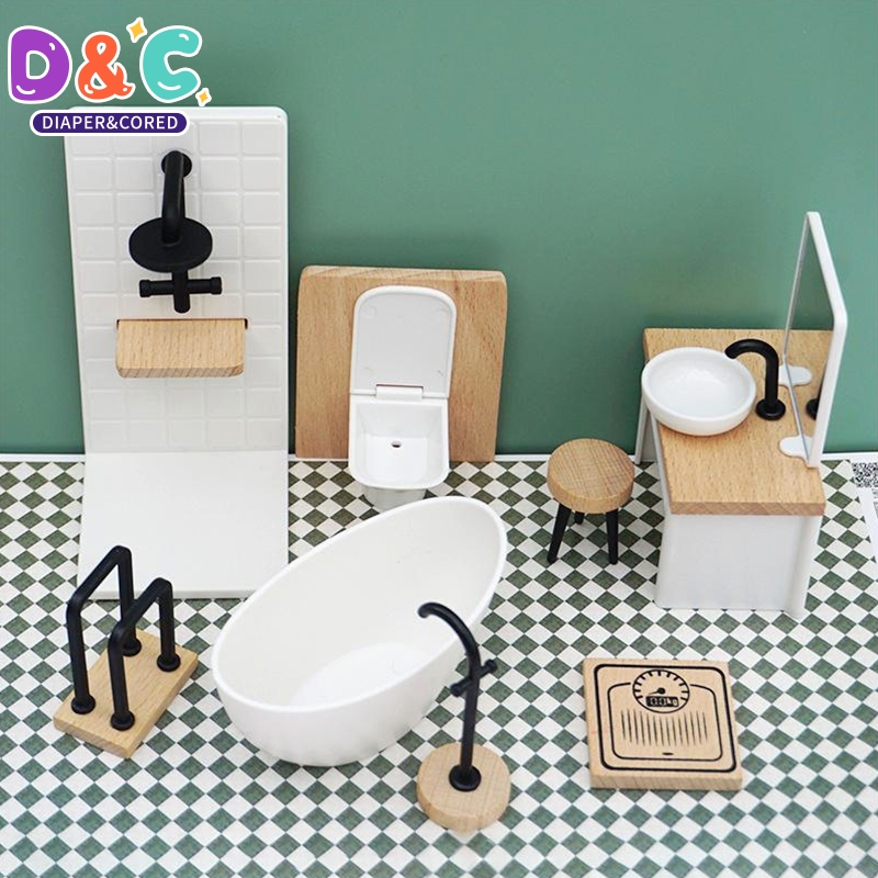 Woodworking Veneer - Juego de baño en miniatura para